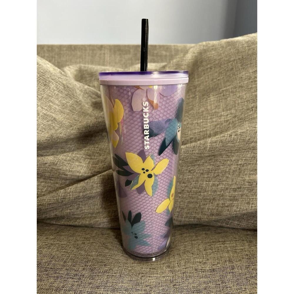 Starbucks 2023 Winter Magnolia Flower Mesh Purple Lavender Floral Cup Tumbler
